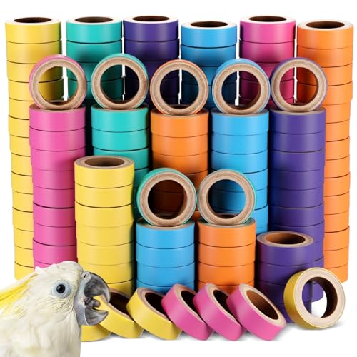 Skyygemm 120 Pcs Bagels Bird Toys Bulk for Parrots Cardboard Core Bird Toy Chewing Shredding Foraging Play Foot for Medium and Large Parrot Mini Macaws African Grey Cockatoos