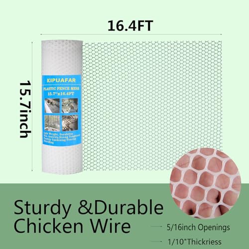Pet Proof Barrier Net, White Plastic Chicken Wire Mesh Fencing 15.7IN x 16.4FT, Balcony Cat Safety Net & Garden Snake Barrier, Heavy Duty Protection for Chicken Coops, Rabbit Hutches, Dog Kennels - color: White, size: 15.7 IN * 16.4 FT