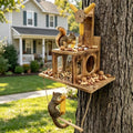 Multifunctional Squirrel Feeder with 3 Ears Spinner Corn Cob Holder | 3-in-1, detachable acrylic viewing panel, hanging perch, peanut tray, easy clean, attracts backyard wildlife