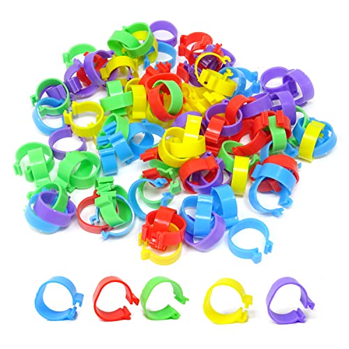 Honbay 100PCS 5 Colors Poultry Foot Rings Leg Bands Clip-on Rings for Birds, Ducks and Chickens (20mm(4.4-11lbs))