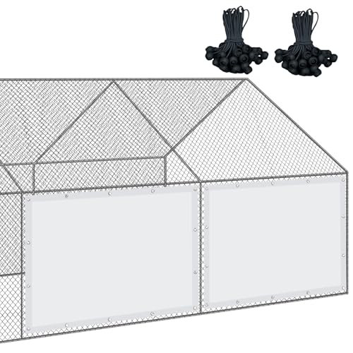 VitalCozy 2 Pcs Chicken Coop Cover Waterproof 6.3 x 3.9 ft Chicken Run Cover Coop Tarp Accessories for Winter with 50 Pcs Ball Bungees Cords for Outdoor (White) - color: White, size: 6.3 x 3.9 ft