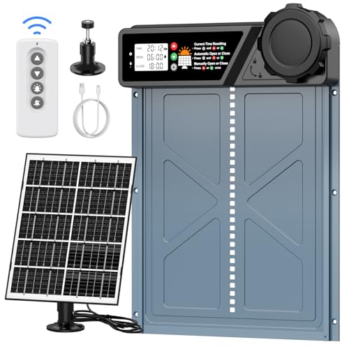 Large Size Automatic Chicken Coop Door Solar - Powered Auto Chicken Door Opener, Timer Modes for Safe and Convenient Chicken Keeping with Intelligent Obstacle Sensors, Remote Control, 14.2"H x 10.83"L
