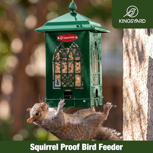 Kingsyard 5 Lbs Squirrel Proof Bird Feeders with Weight-Activated Perches | Large Metal Bird Feeder House for Outdoors, Weatherproof, Great for Small Wildbirds Cardinal Finch Bluebird, Green - color: Green