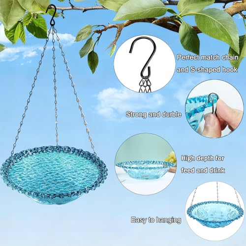 4-Pack Plastic Hanging Bird Bath and Feeder Bowls, Blue | Four hanging bowls serve as shallow bird baths, water dishes, or seed trays for gardens, patios, yards, and balconies. - color: 4Pack Blue