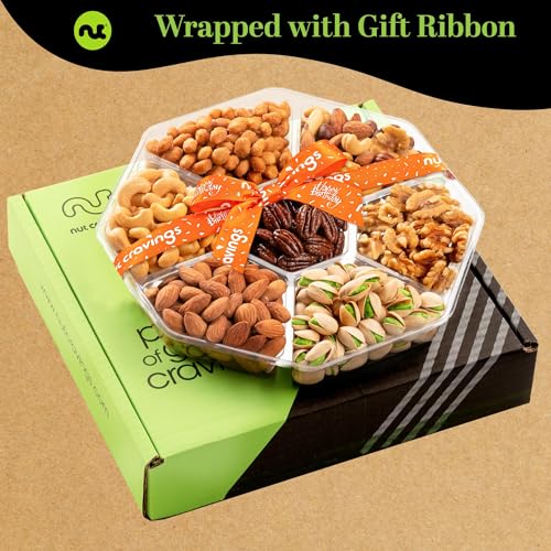 NUT CRAVINGS - Happy Birthday Treats, Mixed Nuts Gift Basket(7 Assortments) | with Bday Ribbon, Food Platter, Healthy Snack Care Package, Food Assortments - style: 5. Birthday - Deluxe (7 Assortment)