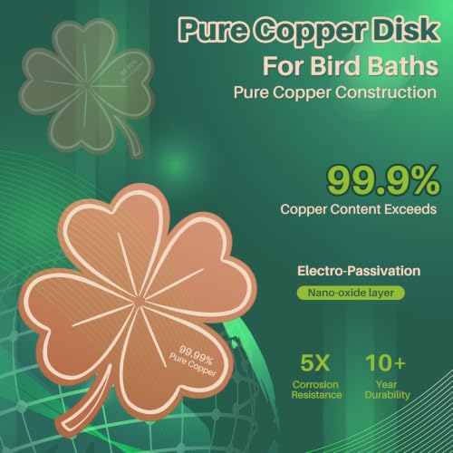 3Pcs LuckyClover Bird Bath Copper Purification Disk | 99.99% Pure Copper Bird Bath Discs 0.6mm Reinforced,Natural Physical Cleaner for Outdoor Birdbaths, Fountains & Bowls - size: 3Pcs Lucky Clover