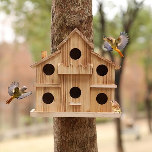 Bird Houses for Outside with Bird Feeder,6 Rooms Large Bird House,Hummingbird House for Bluebird Finch Cardinals Hanging Birdhouse for Garden
