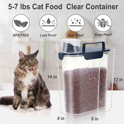 Dog Cat Food Storage Container with Cup (Ink Blue, 5L) | Pet Food Pourable Container Airtight with Large Spout, BPA-Free Plastic Food Dispenser for Pet Food, Bird Seed, Rice, Flour - color: Ink Blue, size: 5L