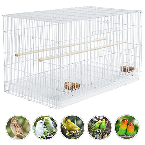 Topeakmart 30-inch Flight Bird Cage for Parrots Finches Budgies Cockatiels Parakeets Lovebirds Canaries with Slide-Out Tray, White - color: White