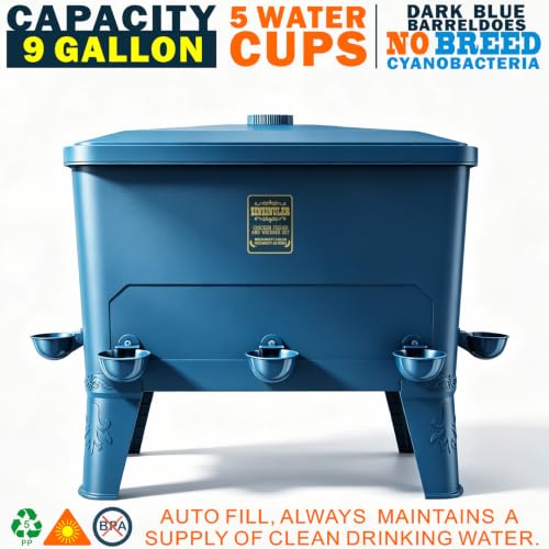 ZINZINULER Large Automatic Port Chicken Feeder and Cup Waterer Set - Chicken Coop Accessories, No Waste Poultry Feeder, 9 Gallon/50 Pounds (Cyan)