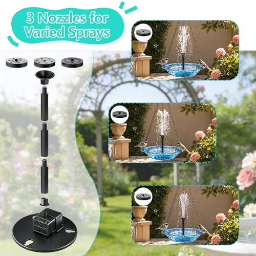 Solar Hanging Bird Bath Fountain, Solar Powered Cascading Water Fountain, Outdoor Hanging Bird Bath with Solar Fountain for Garden, Patio, Backyard
