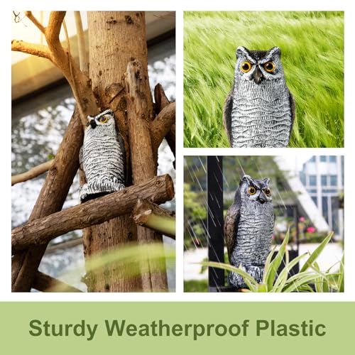 OFFO Fake Owls, Plastic Owl Statue to Decorate The Garden, Porch Pool Patio Yard, Halloween Decorations for Outdoor Garden, 8.3-Inch Height, Brown and White - color: Round Ear Owl Brown, size: 8 in