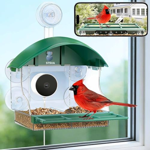 2026 Upgraded Window Bird Feeder with Camera for Bird Watching | 2K Live Video,AI Bird Identification,Instant Arrival Alerts,Support 2.4G/5G WIFI,Featuring 5 Strong Suction Cups.