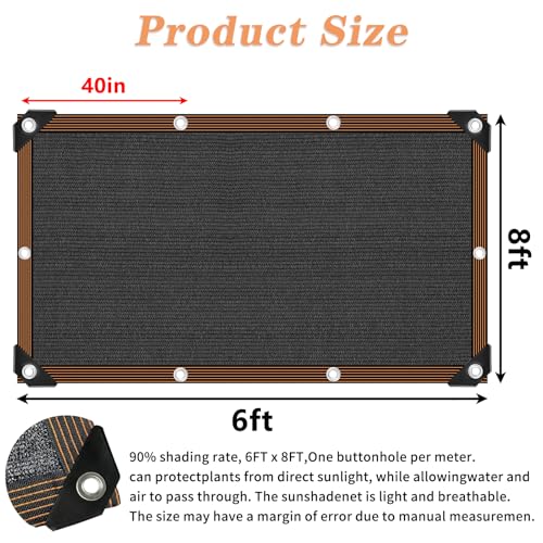 QLOFEI Shade Cloth for Garden, 90% Sunblock Shade Neting Cover with Grommets, Sun Protection Screens for Patio Kennel Chicken Coop Pergola Greenhouse Plants Cover Mesh Tarp, 6x8 FT - size: 6'x8'