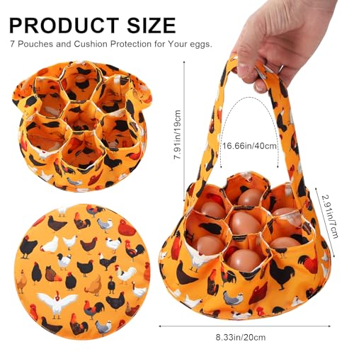 Egg Collecting Basket, Egg Basket for Gathering with 7 Pouches - style: Yellow Black Chicken