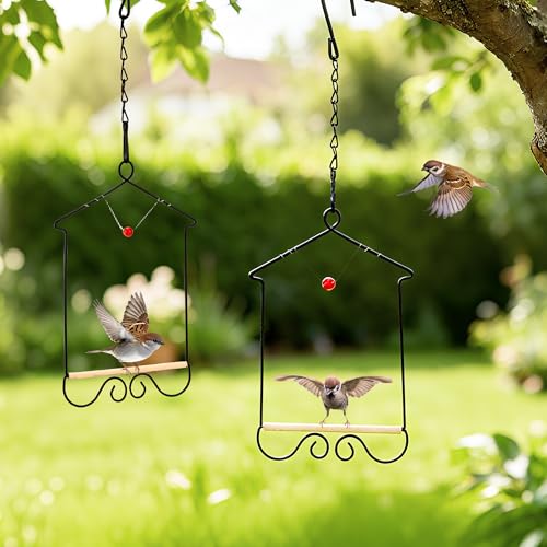 Metal Frame Hummingbird Swings and Perches with Wooden Dowel Black Bird Swing Outdoor Bird Perch Humming Bird Swing (4PK) - style: 4PK