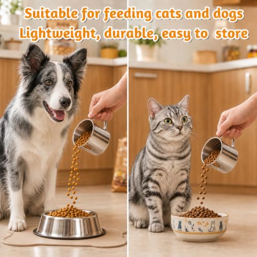 1.5 Cup Dog Food Scoop, Stainless Steel Dog Food Measuring Cup with Handle | Pet Food Scoop Cup for Dogs, Cats, Birds, Rabbits, for Dry Food and Treats