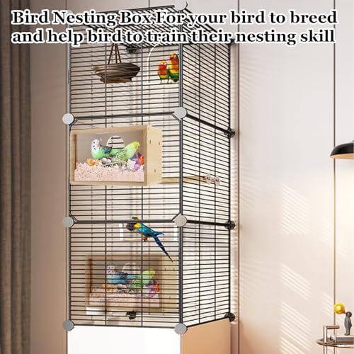QTLCOHD 2 Pack Parakeet Nesting Box, Natural Wood Breeding Box | with Transparent Acrylic Window, Bird Nesting Box for Parakeets, Lovebird, Cockatiels, Conure