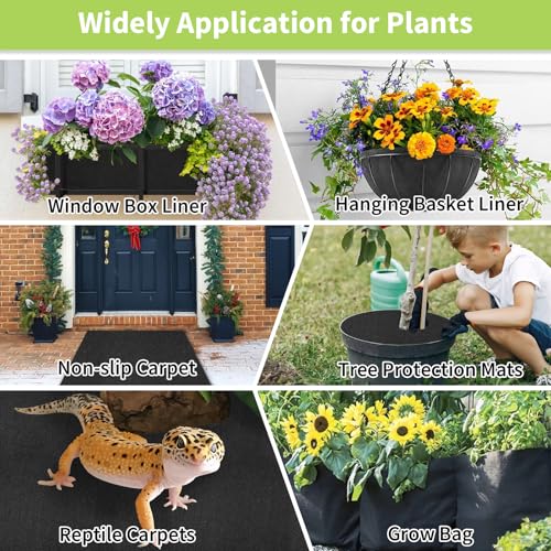 Riare 16x80 Inch Black Felt Planter Liner Roll- 2 Rolls Non-Woven Fabric Planter Liner for Outdoor Plants, Coco Liner Roll Alternative Basket Planter Liner for Planters Hanging Basket Window Box