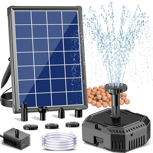 Antfraer 4W Solar Fountain Pump with Pond Filter, Solar Pond Filter Kit with 5 Nozzles & PVC Tubing, Solar Water Fountain for Outdoor Bird Bath, Small Ponds, Water Circulation & Oxygenation - style: 4W