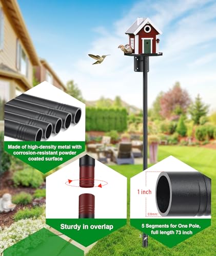 Heavy Duty Bird Feeder Pole - 73 Inch Adjustable 1 Inch Metal Bird House Pole with 14” Deep Auger Base | Outdoor Mount Kit for Bluebird Houses, Hummingbird Feeders, Smart Bird Feeder with Camera - size: 73"