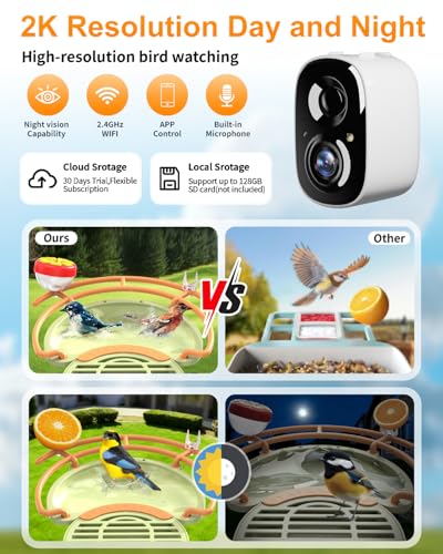 Bird Feeder with Camera, 2K HD Camera Birds Feeder with AI Bird Recognition, Solar Powered Smart Birdfeeder with Bath, App Control, Color Night Vision, Gift Box Package, Easy Install - color: Green, size: Bath