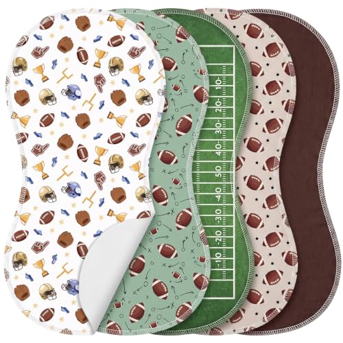 SmoothNovelty 5 Pack Football Baby Burp Cloths Soft Absorbent Burping Rags for Newborns 19"x9" Spit up Cloths for Boy Girl Newborn Baby Shower Registry Gifts Set Nursery Decor - style: Football