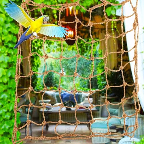 Tnfeeon Climbing Net, Hemp Rope Hanging Swing for Medium to Large Parrots, Bird Cage Toy for Climbing Exercise and Play