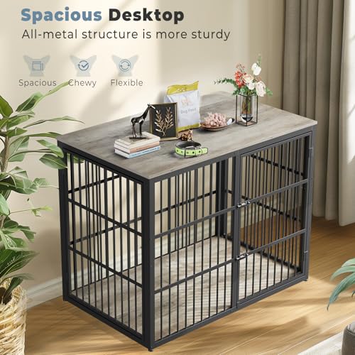 Lyromix 48'' XXL Dog Crate Furniture with 3 Doors for Large Dogs | Wooden Kennel End Table, Heavy Duty Indoor Cage for Golden Retriever Labrador, Multiple Units Can be Combined, Grey - color: Ancient gray, size: 47.2"L x 29.1"W x 37.6"H