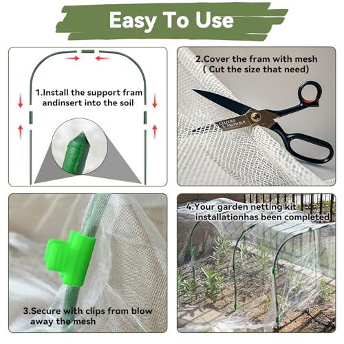Garden Mesh Netting Kit Protect Fruit Vegetable from Birds Bugs | 10* 30 FT Ultra Fine Plant Netting Covers, 6 Pcs Wide Garden Hoops & 12 Clips for Greenhouse Raised Beds - size: 10 * 30 FT (Kit)