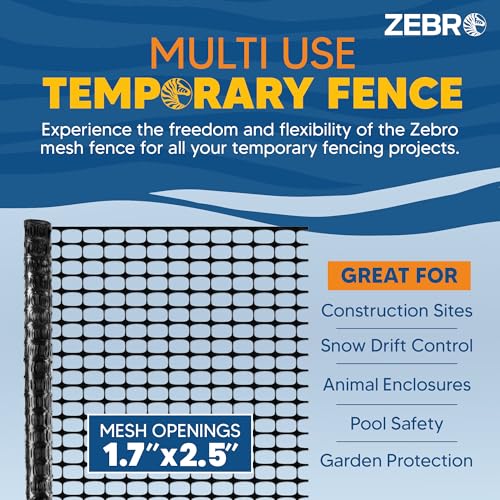 ZEBRO 4' x 100' Black Plastic Garden Fence Roll – Light Duty Mesh Fencing for Temporary Fence, Snow, Garden Netting, Animal Barrier, Agricultural Fencing & Lawn Protection - color: Black, size: Light-Duty 4' x 100'