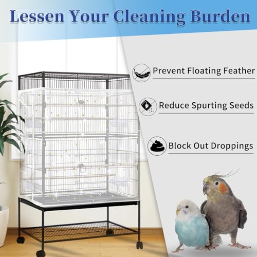 Daoeny 2PCS Bird Cage Seed Catcher, Large Bird Cage Cover, Adjustable Soft Airy Nylon Mesh, Birdcage Cover Skirt Seed Guard for Parrot Parakeet Macaw Round Square Cages (Black & White Sequins Star) - color: Black & White Sequins Star