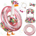 Bikini Porch Goose Outfit with Sunglasses & Swim Ring - Summer Hawaiian Flower Costume for 23" Garden Goose Statue Decor - style: Flower