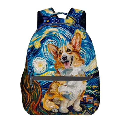 Corgi Backpack Travel Backpacks Laptop Rucksack,School Bookbag for Women Kids Boys Girls,Starry Night Dog Pet Back Pack Accessories Bags,Ideal Gifts for Work, Outdoor Adventures - color: Color08