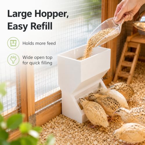 Wall Mount Automatic Quail Feeder, Anti Spill Feed Dispenser (Black) | Large Capacity Hanging Trough for Quail Chicks Small Birds, Easy Refill Clean Cage Feeder for Brooder Breeding Grow Out Cages - color: Black