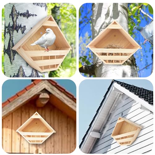 Mourning Dove Nesting Box Cedar Wooden Birdhouses Shelter | Triangular Opening Pigeon Roosting Platform for Outdoors Garden Yard Decor