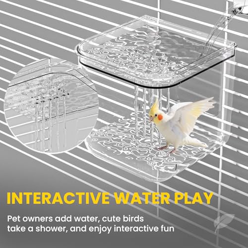 No Mess Automatic Bird Feeder,Multifunctional Parrot Seed Feeders,Transparent Seed Food Container,Bird Cage Accessories for Canaries Budgies Lovebirds Conures Cockatiels