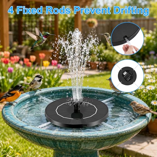 3.5W Solar Fountain Pump, Solar Bird Bath Fountain with 6 Blue & 6 Black Nozzles, Solar Water Pump for Outdoor Garden Patio Small Pond Fish Tank Landscape Decoration - color: 6 Black + 6 Blue Nozzles