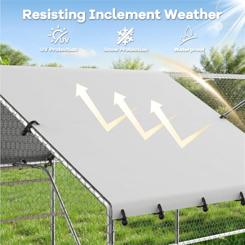 Large Chicken Run 13.1 x 19.7 x 6.4 FT Chicken Coop with Cover | Reinforced frame, Walk-in Chicken Coop, Roosting Perch, Waterproof Cover, Side Hardware Cloth, Backyard & Farm Use - size: 236.2"L x 157.5"W x 78.0"H