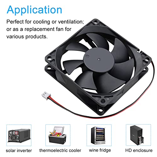 GDSTIME 80mm x 20mm 8020 12V DC Brushless PC Case Cooling Fan 2Pin | Replacement Fans for Mini Fridge, Chicken Egg Incubator, SFF Case, Desktop Power Supply, Wine Fridge, Cigar Humidor - size: 80x80x20mm