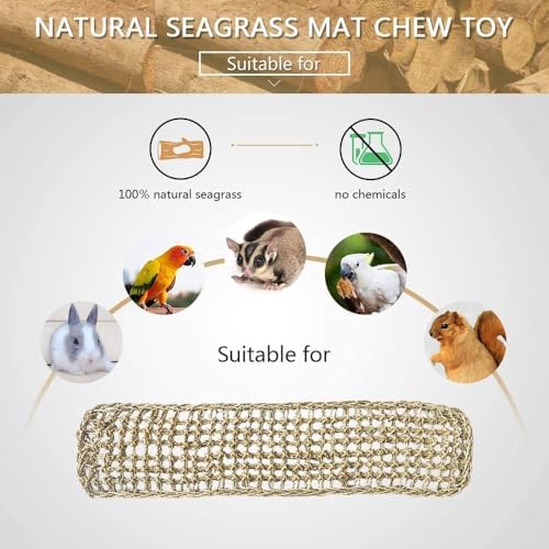 Bird Seagrass Mat 30 x 7 Inch Parrot Natural Seagrass Woven Net Hammock Parakeet Climbing Rope Ladder Mat Chew Toys Cage Accessories for Pigeon Macaw Cockatiel Conure Cockatoo Rat Bearded Dragon - size: 30" × 7"