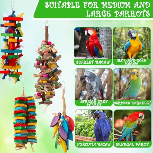 Soulchen 4 Pcs Extra Large Bird Parrot Toy Set Natural Wooden Chewing Toy, Rattan Ball, Wood Nut Loofah String (Bagged) for Large Medium Macaws, African Grey, Parrots (Wood Leaf) - style: Wood Leaf