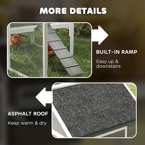 PawHut 137" Chicken Coop with Extra Large Run, for 4-6 Chickens, Dark Gray | Hen House, Wooden Rabbit Hutch Poultry Bunny Cage, Nesting Box, Waterproof Roof, for Backyard - color: Dark Gray