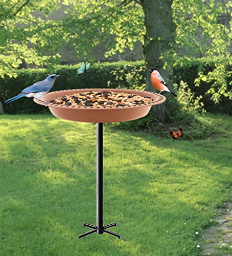 Garbuildman Upgraded 5-Prong Base Bird Bath with Metal Stake, Detachable Decoration Bowl Spa & Freestanding Birdfeeder for Outdoor Garden, Oval Style, Brown - size: 1-¼ gal-Brown
