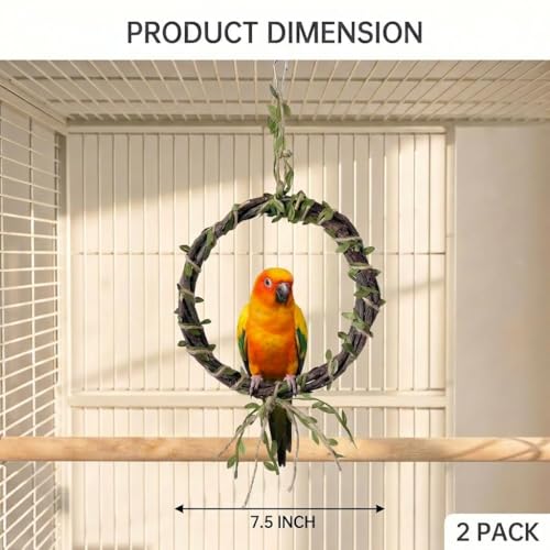 2-Pack Bird Woven Vine Swing Toys, Parrot Standing Climbing Perch,Bird Cage Toys for Budgerigar, Parakeet, Conure, Cockatiel, Mynah, Love Birds, Finches and Other Small to Medium Birds - size: Large