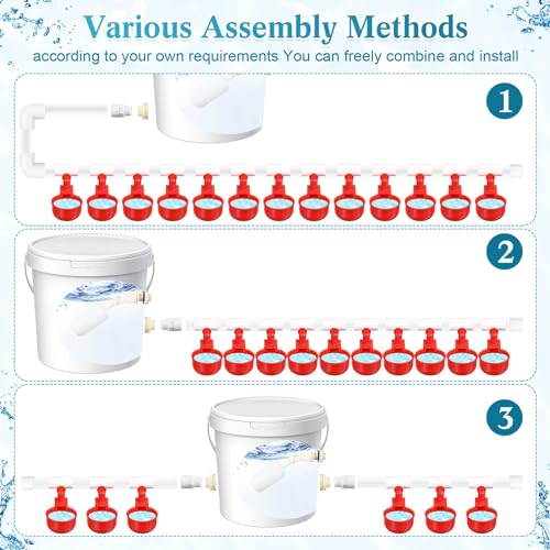 58 Pcs Automatic Chicken Waterer System Set, Chicken Watering System Kit with 16 Water Cups, 1/2" PVC Tee Fitting and Other Parts, Watering Complete Set for Turkey Duck Poultry Pigeon Quail