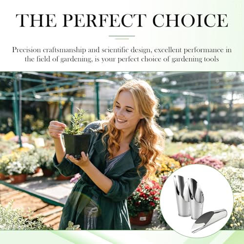 3Pcs Stainless Steel Soil Scoop Set - Bonsai Shovel Tools for Repotting, Succulent Planting, Gardening Small Metal Hand Spade Trowel (Silver)