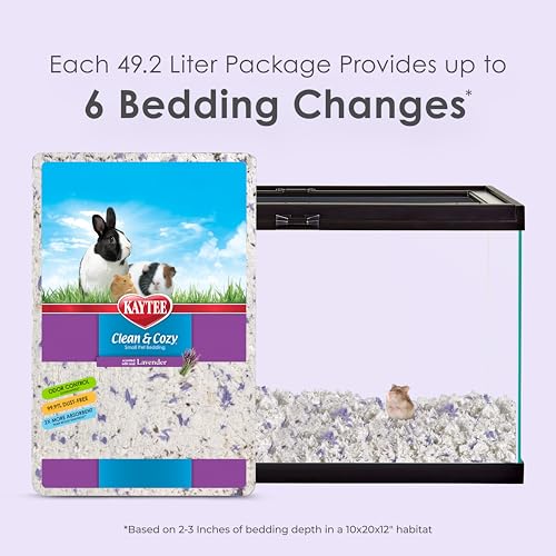 Kaytee Clean & Cozy Lavender Paper Bedding for Guinea Pigs, 49.2 Liters | Fresher habitats with rabbit bedding. Hamster bedding for small pets. 99% dust-free, absorbs 6x, lavender bedding - size: 49.2 Liters