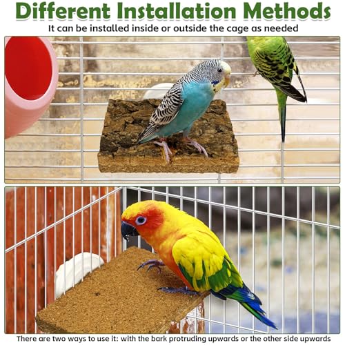 kathson Natural Cork Bird Perch Stand Platform Small Birds Wooden Rectangle Stand Perch Parakeet Chewing Toy Cage Accessories for Lovebirds Cockatiels Conures Parrots(Style B,6PCS) - color: Side view style 6PCS, size: 3.9 x 2.8 x 0.8 inches