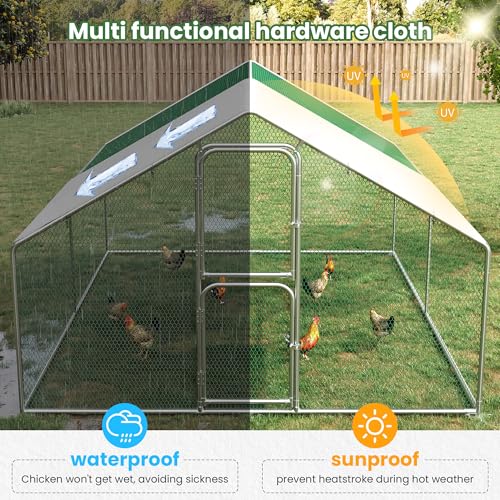 Walk-in Chicken Runs for Yard with Cover Chicken Coop for 10/20 Chickens Large Metal Chickens Pen with Security Lock Poultry Cage with Hardware Cloth - color: Silver, size: 10'L × 13'W × 6.5'H